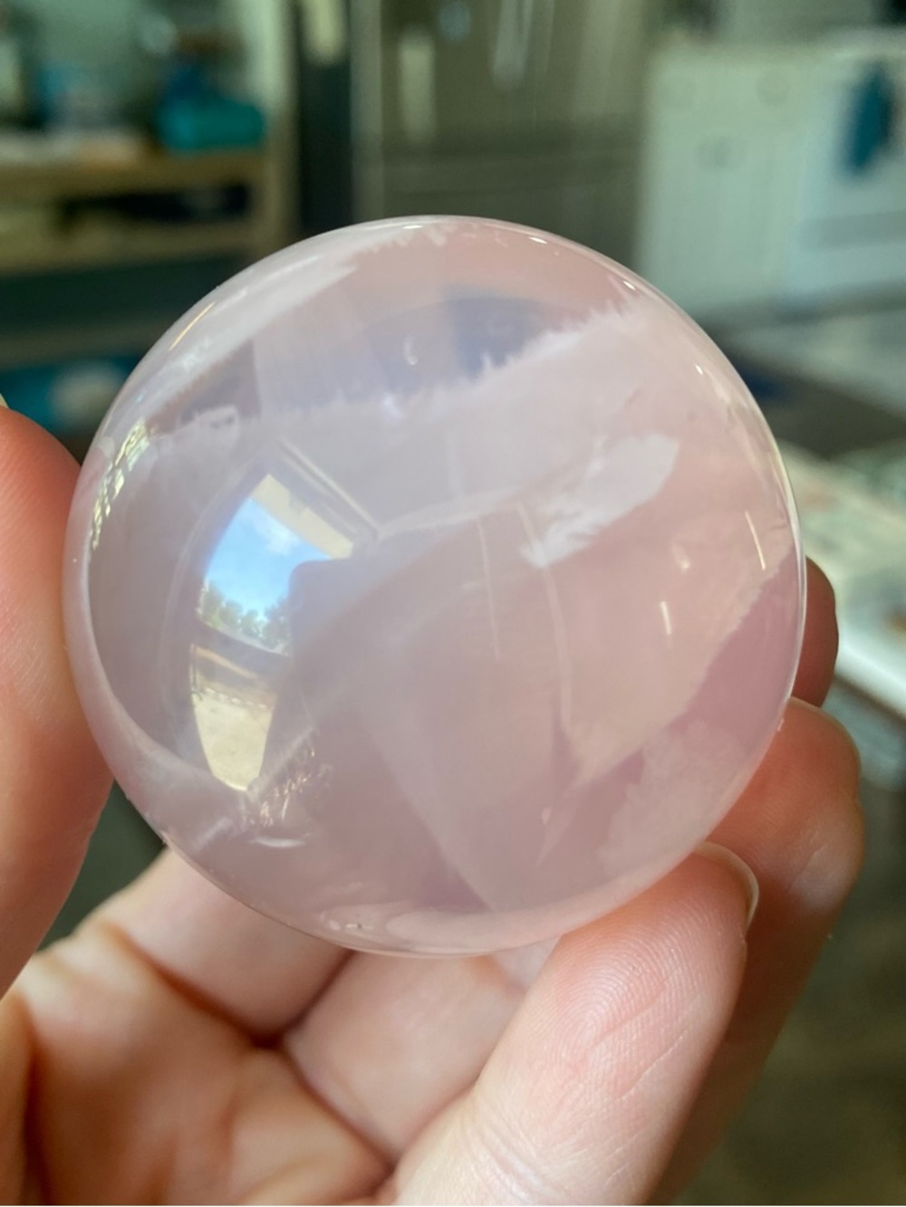 Rose Quartz Crystal Sphere with Starflash - Picture 10 of 12
